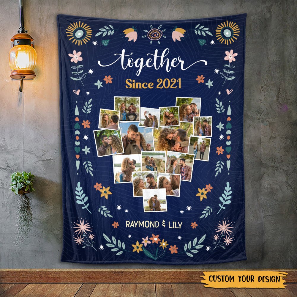 Flower Together Since Photo - Personalized Blanket - Best Gift For Couple, For Valentine - Giftago