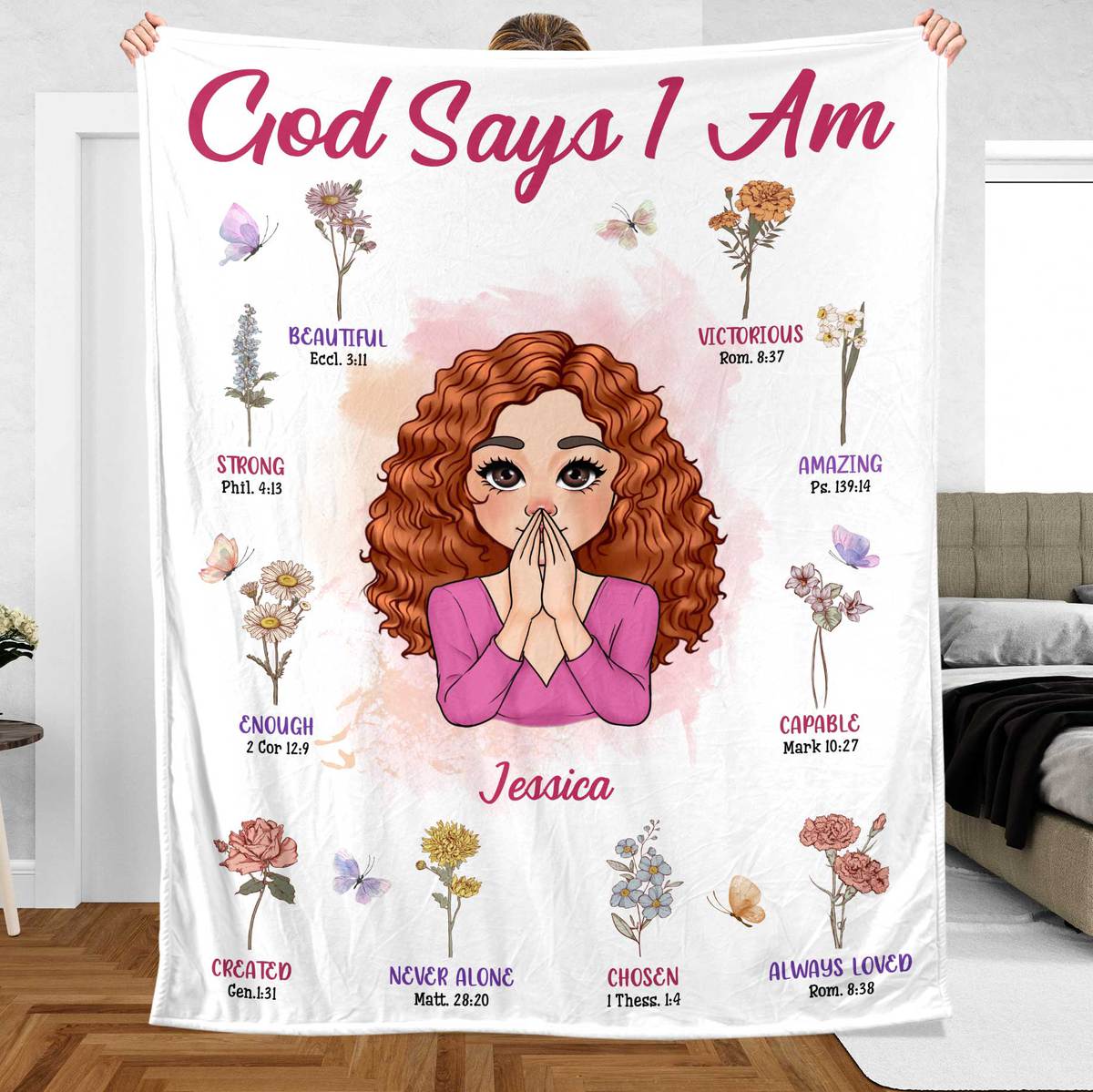 God Says I Am Birth Flowers - Personalized Blanket - Giftago