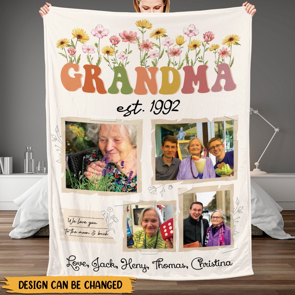 Grandma Flower Photo - Personalized Blanket - Giftago
