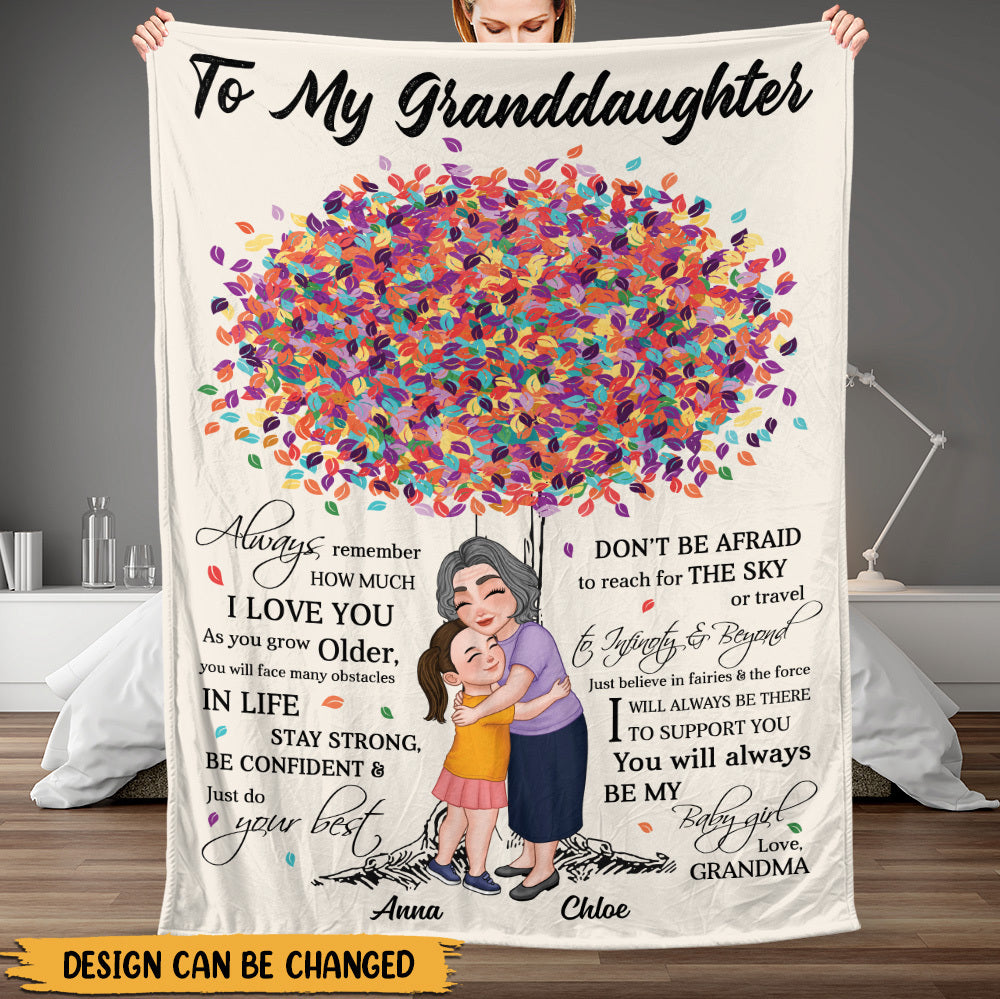 To My Granddaughter Colorful Tree - Personalized Blanket - Best Gift For Granddaughter - Giftago