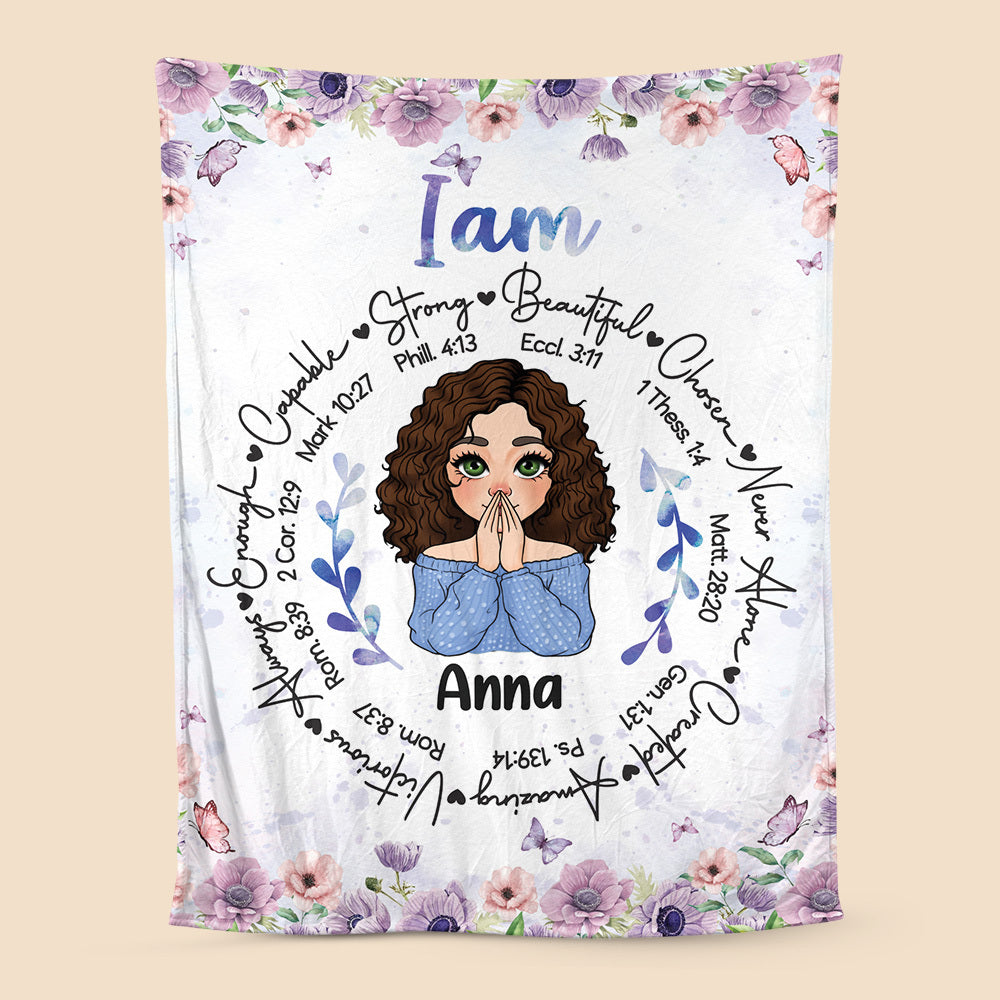 Personalized Blanket -  I Am Strong Beautiful Chosen Flowers - Best Gift For Mom, Daughter, Sister, Friend, Wife - Giftago