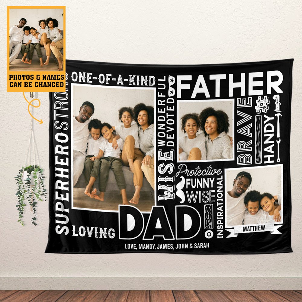 One Of A Kind Father Photo - Personalized Blanket - Giftago