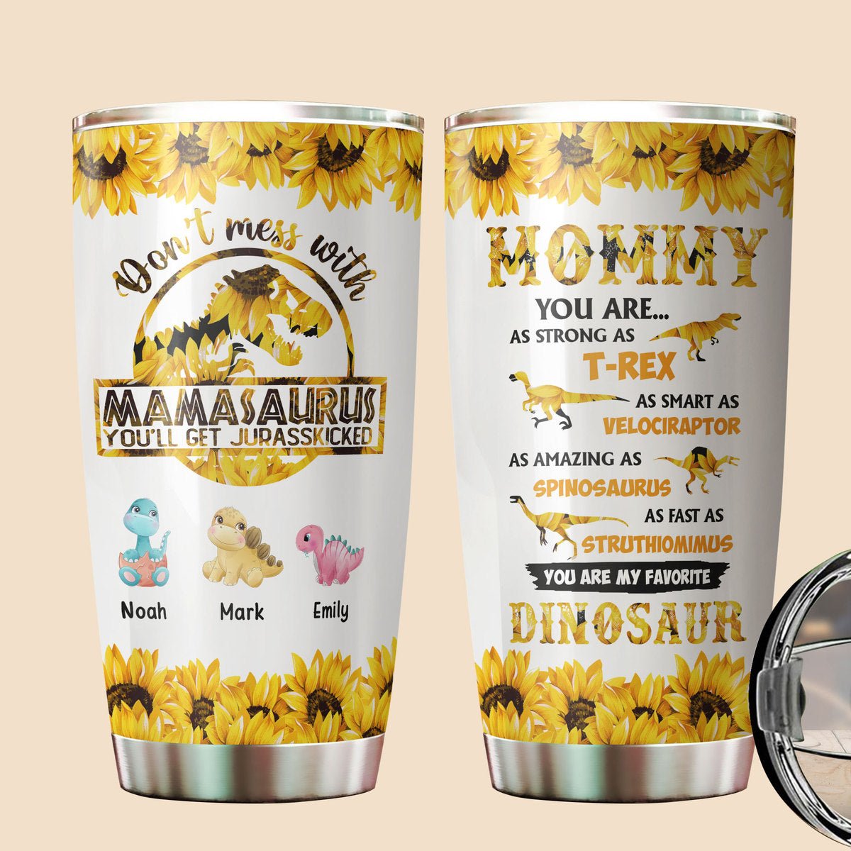 Personalized Tumbler - Mamasaurus With Floral Pattern