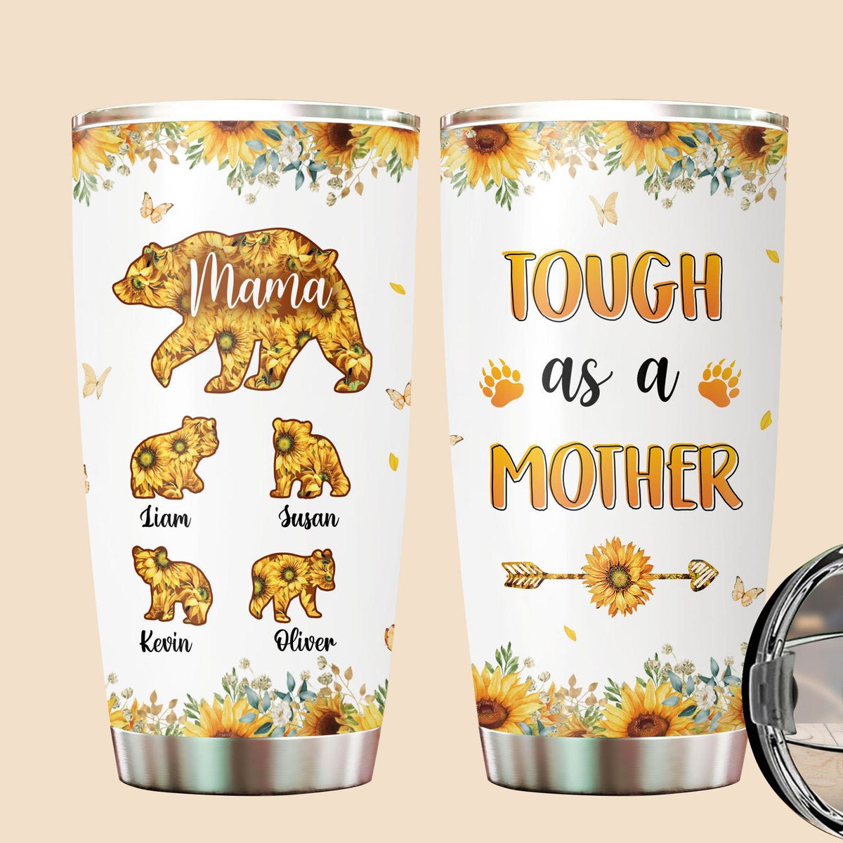 Personalized Mom Tumbler - Mama Bear Sunflower - Gift For Mother