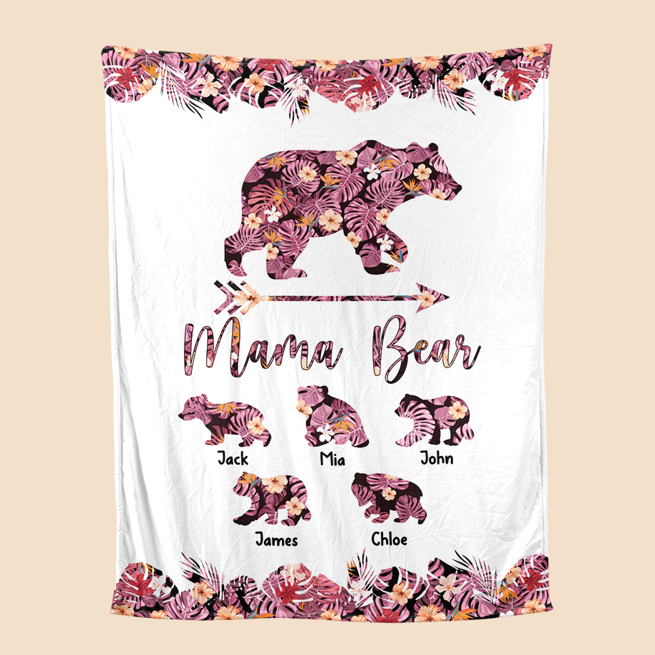 Personalized Mom Blanket - Mama Bear Tropical - Gift For Mother