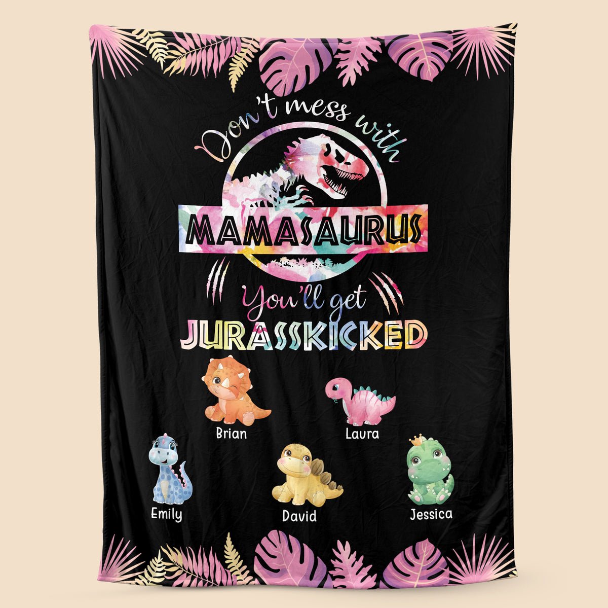 Personalized Mom Blanket -  Mamasaurus Pink Flower Blanket - 1