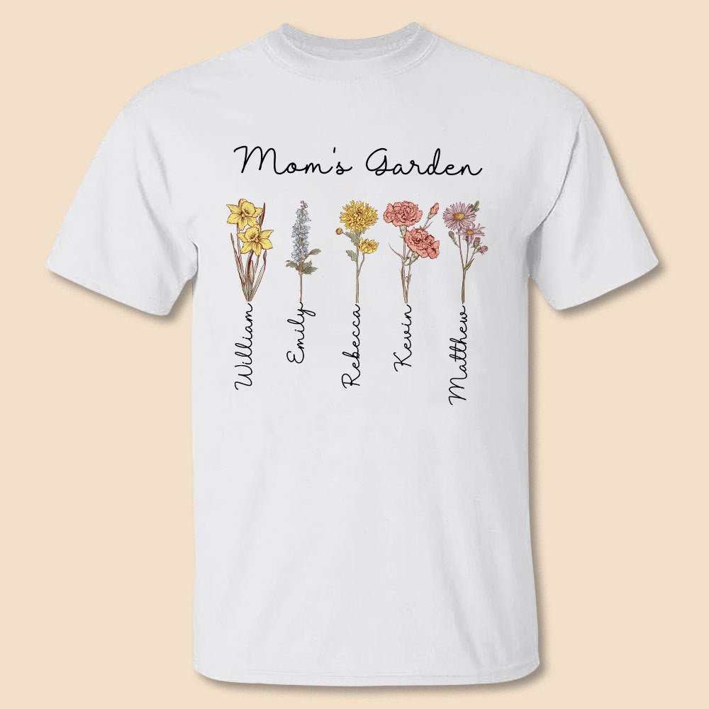 Personalized Mom T-shirt/Hoodie - "Mom/Grandma's Garden Birth Month Flower" (Version 2 - White/Grey) - Giftago - 1