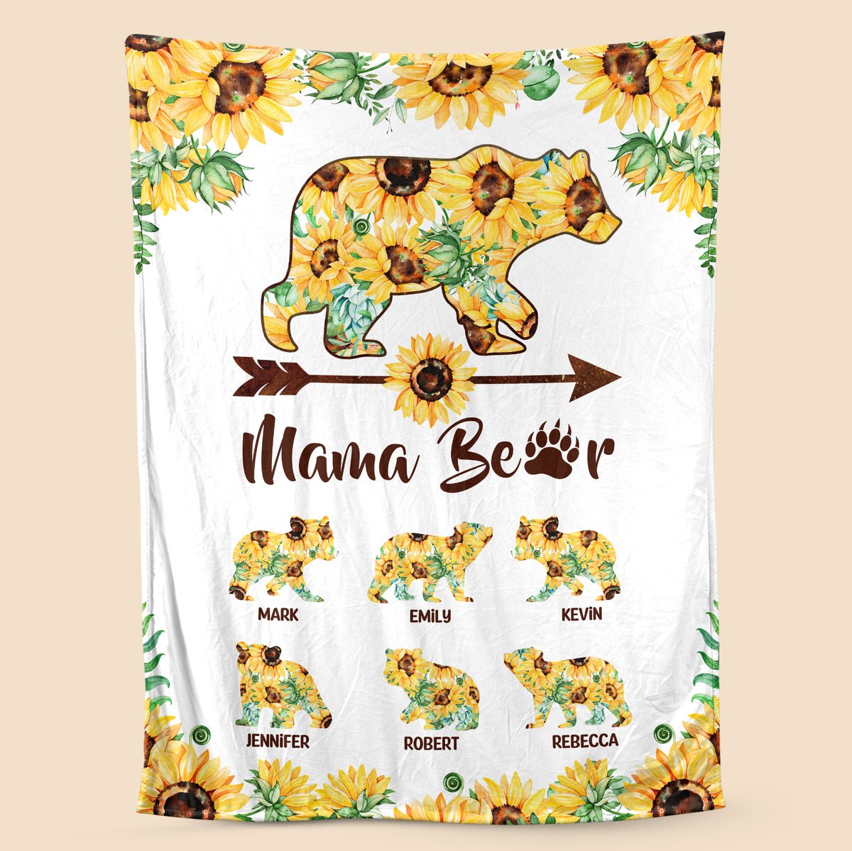 Personalized Mom Blanket - Personalized Blanket With Names - Sunflower Mama Bear (Version 2) - Giftago - 1