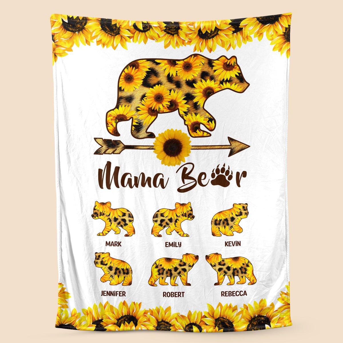 Personalized Mom Blanket - Mama Bear Sunflower - Gift For Mother