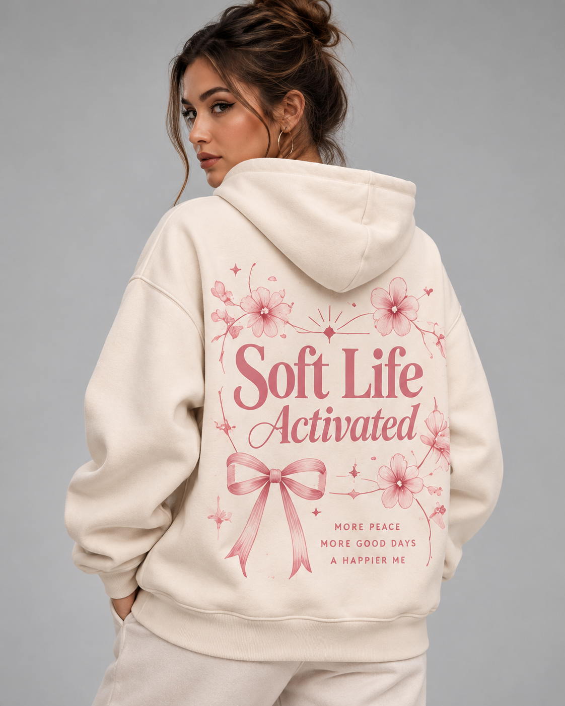 Soft Life Activated – Blushing Blossom Oversized Hoodie
