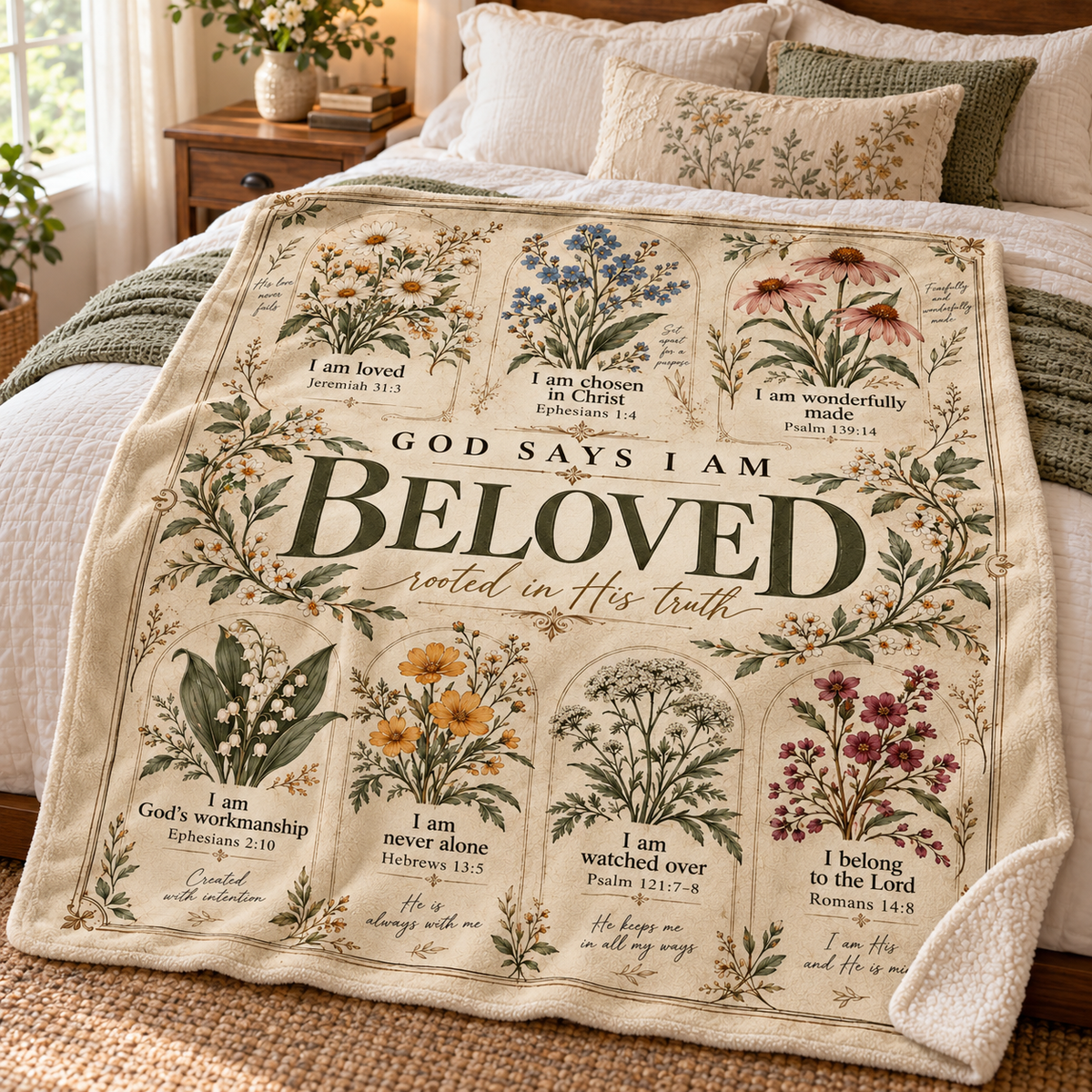 God Says I Am Beloved – Botanical Scripture Blanket