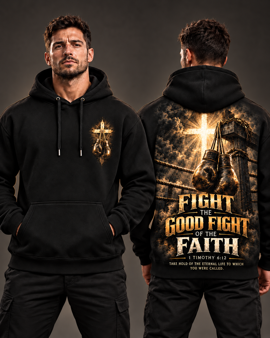 Fight the Good Fight – Golden Victory Black Christian Hoodie