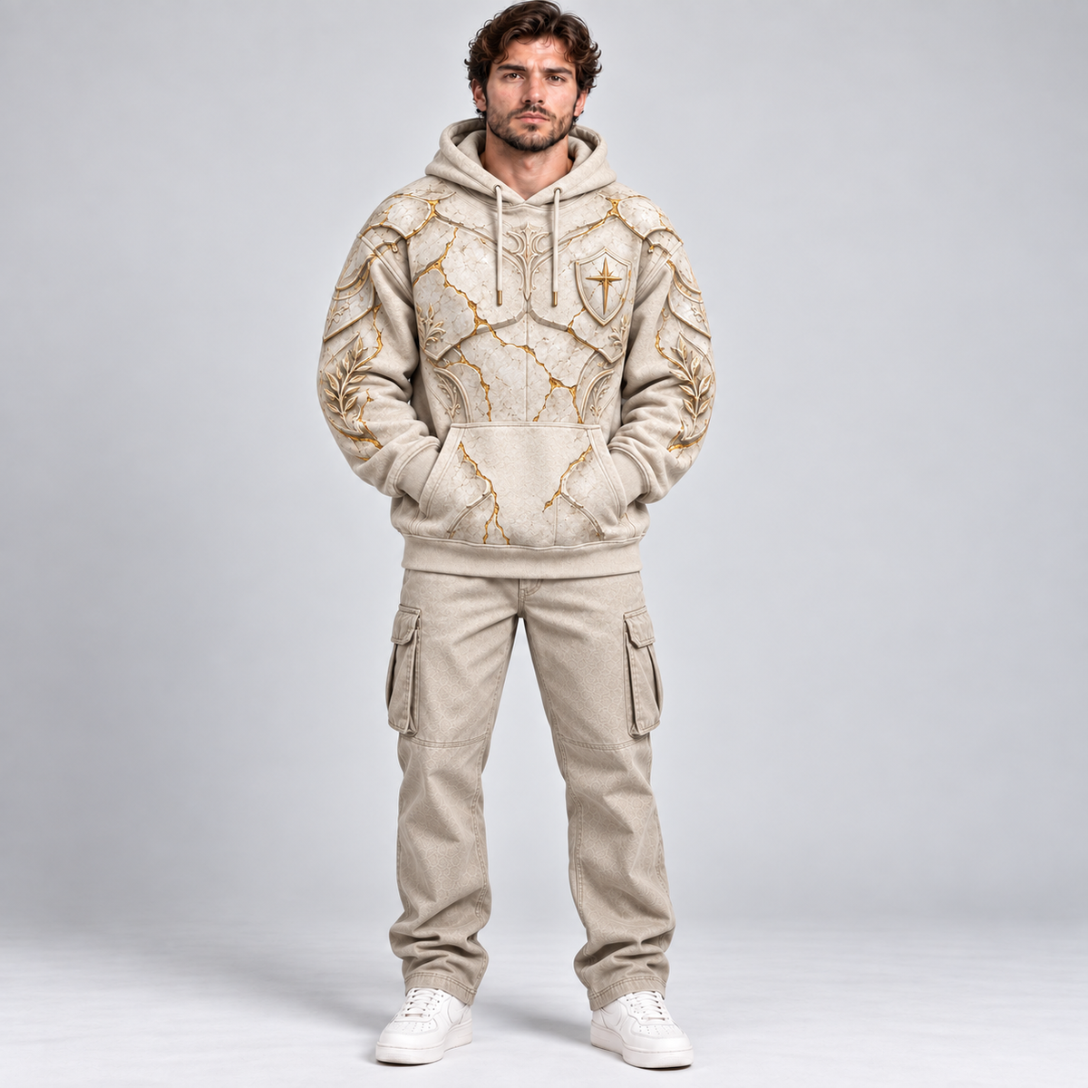 Armor of God Ephesians 6:11 Christian Hoodie – Ivory & Gold