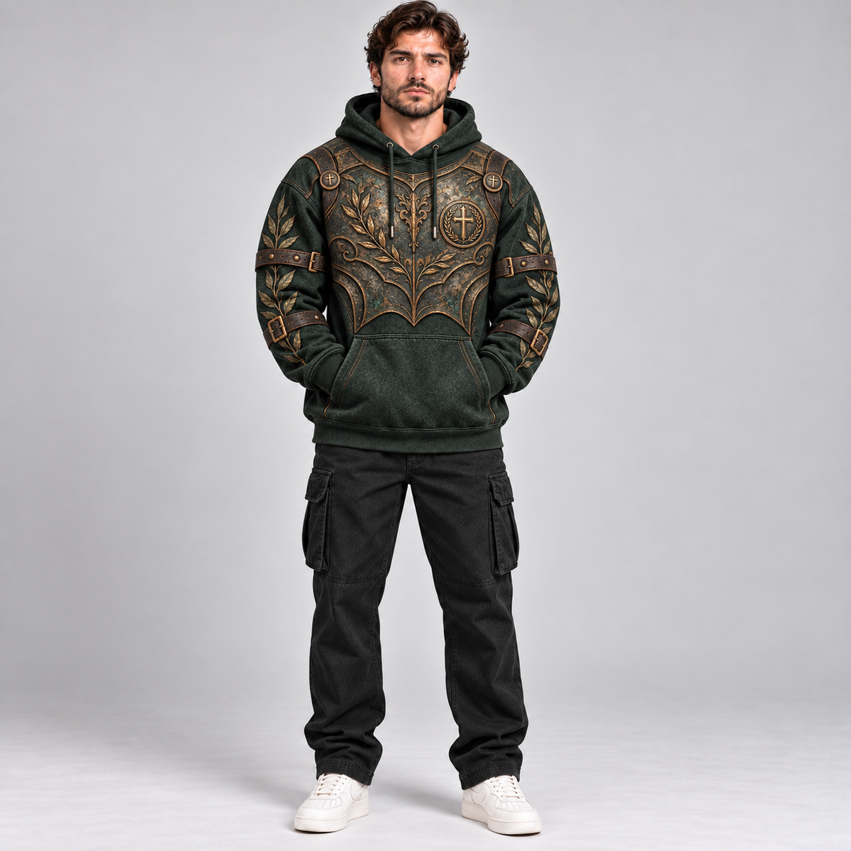 Faith Over Fear Ephesians 6:16 Christian Armor Hoodie – Forest Green