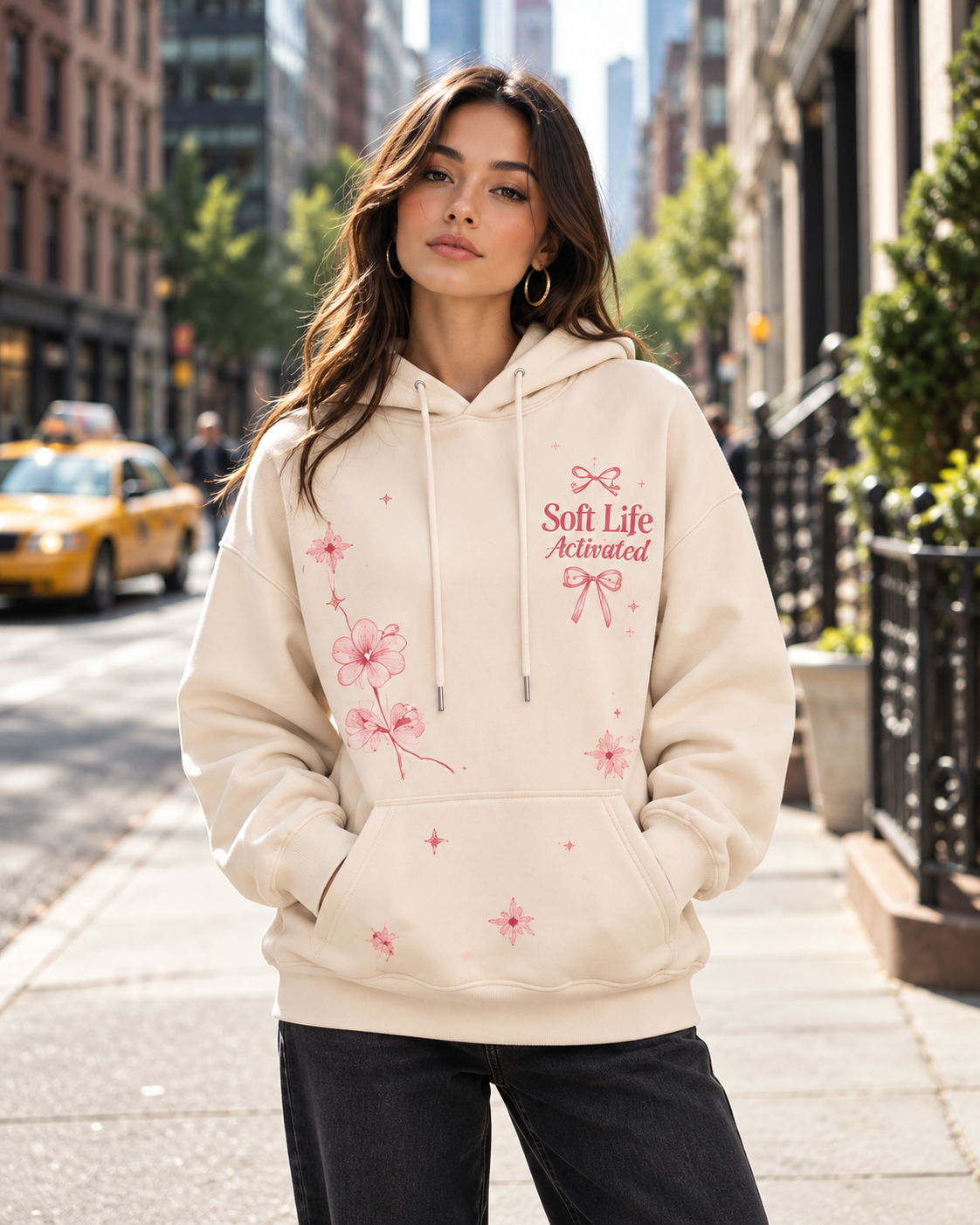 Soft Life Activated – Blushing Blossom Oversized Hoodie