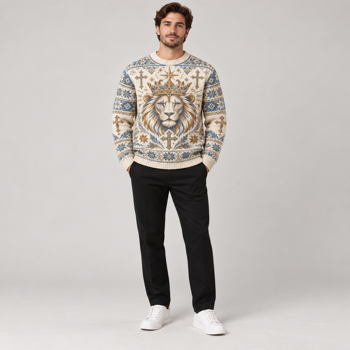 Lion of Judah Heavenly Blue Christian Knitted Sweater