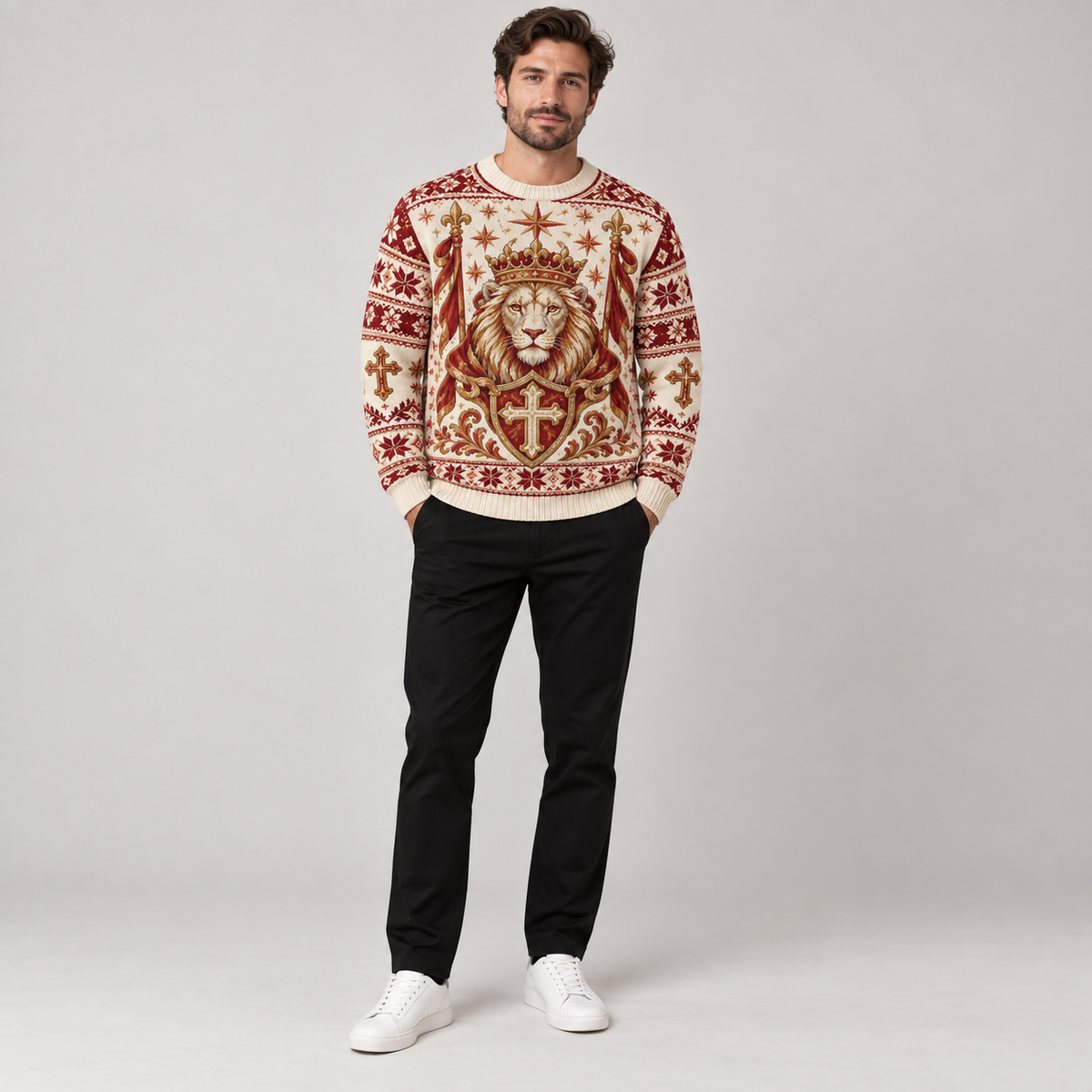 Lion of Judah Banner of Victory Red Christian Sweater