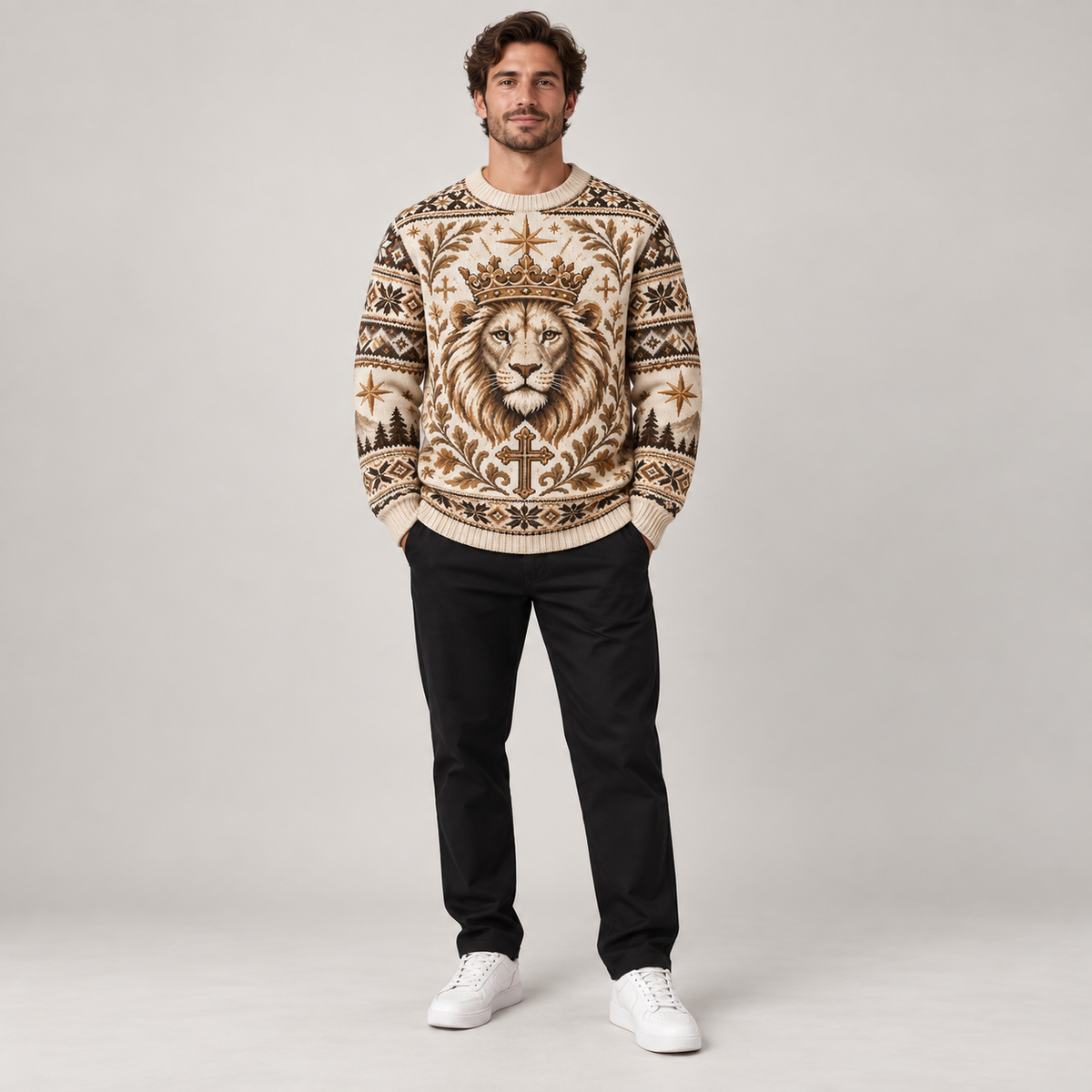 Lion of Judah Mountain of Faith Vintage Christian Sweater