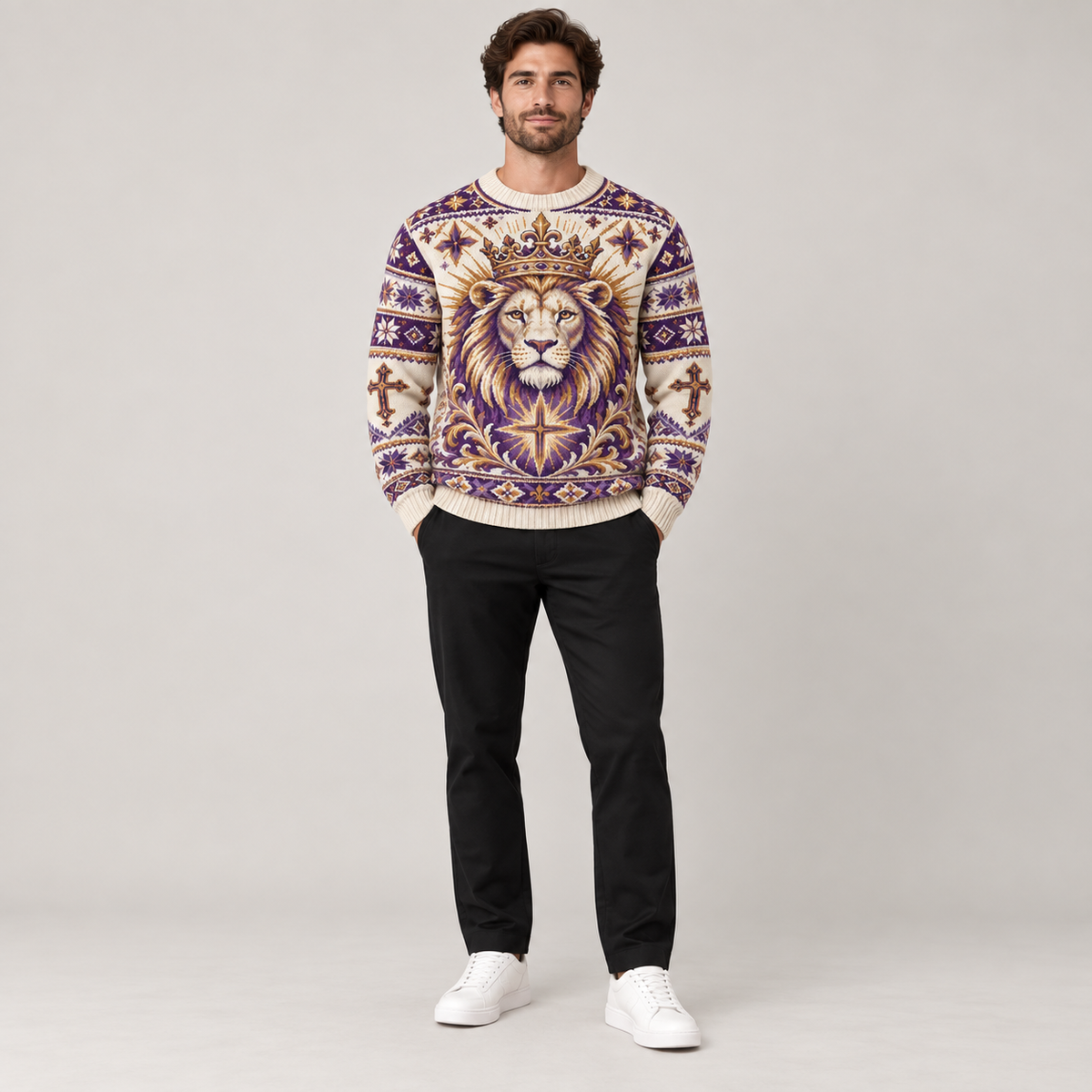Lion of Judah Royal Purple Kingdom Christian Sweater