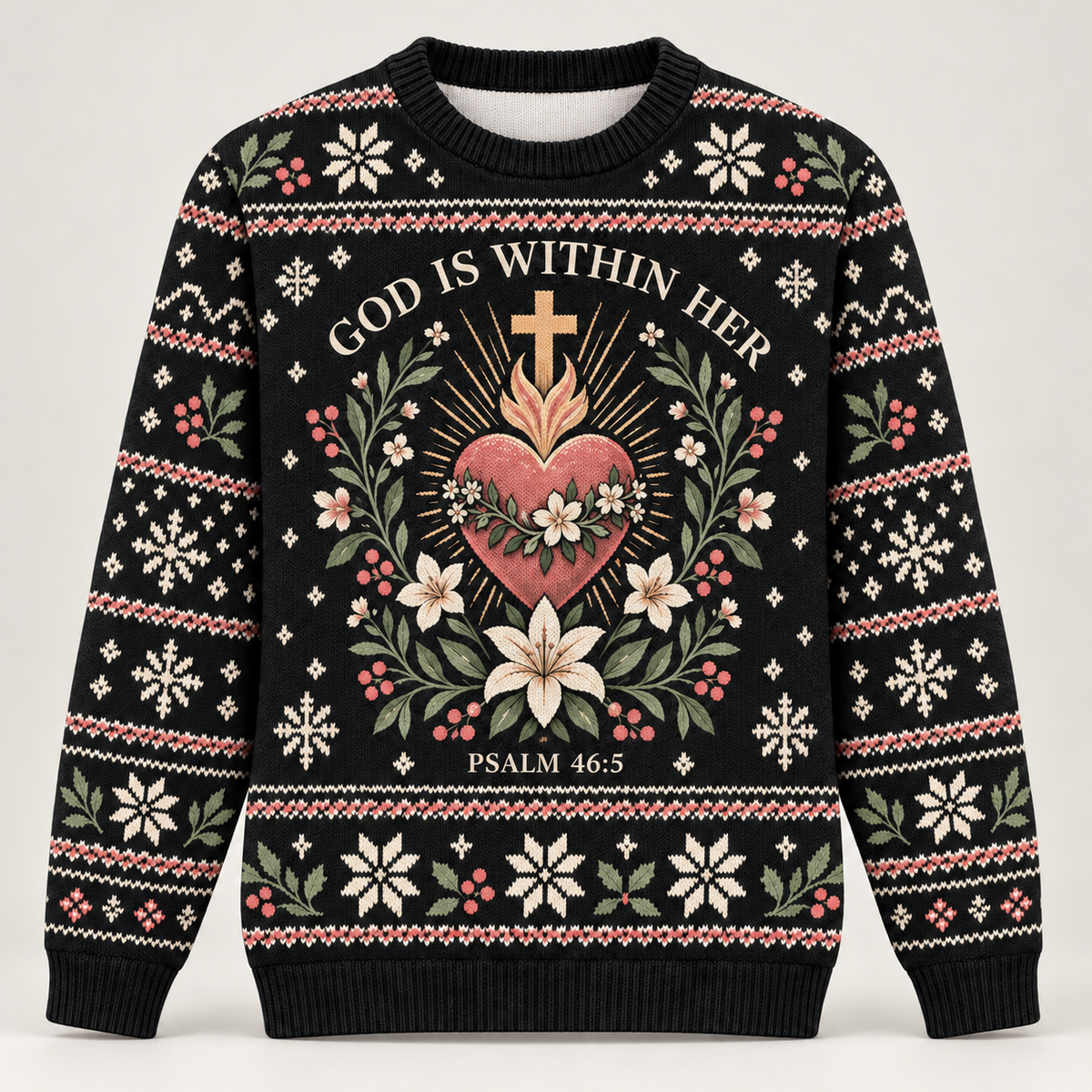 God Is Within Her Psalm 46:5 Christian Christmas Sweater – Sacred Heart