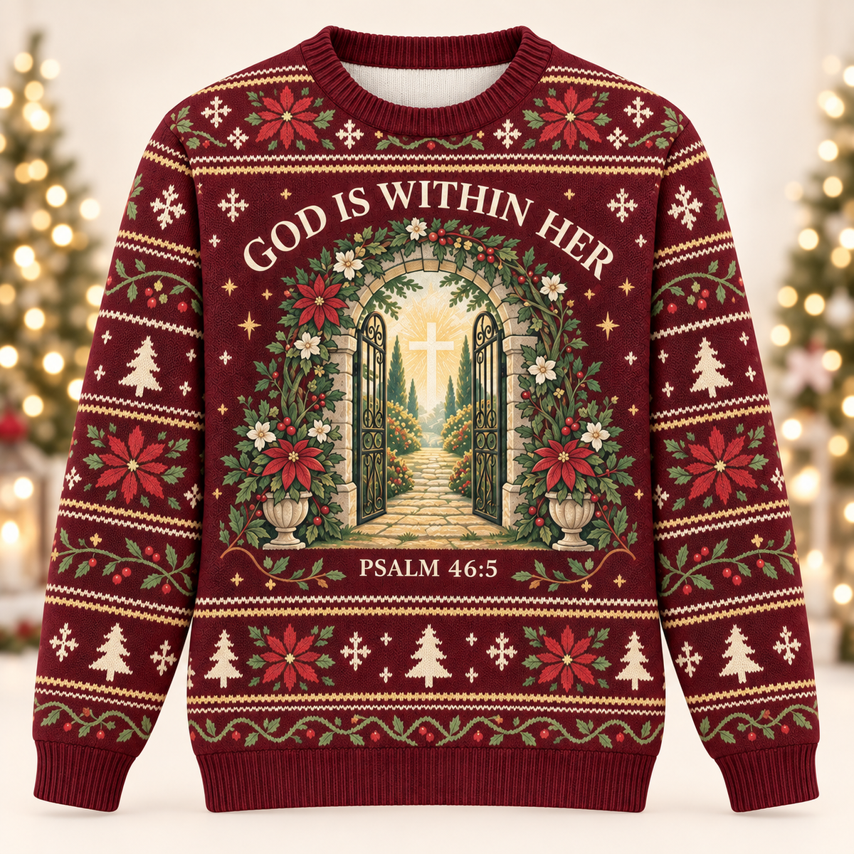God Is Within Her Psalm 46:5 Christian Christmas Sweater – Heavenly Gate