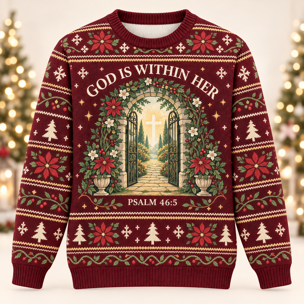 God Is Within Her Psalm 46:5 Christian Christmas Sweater – Heavenly Gate