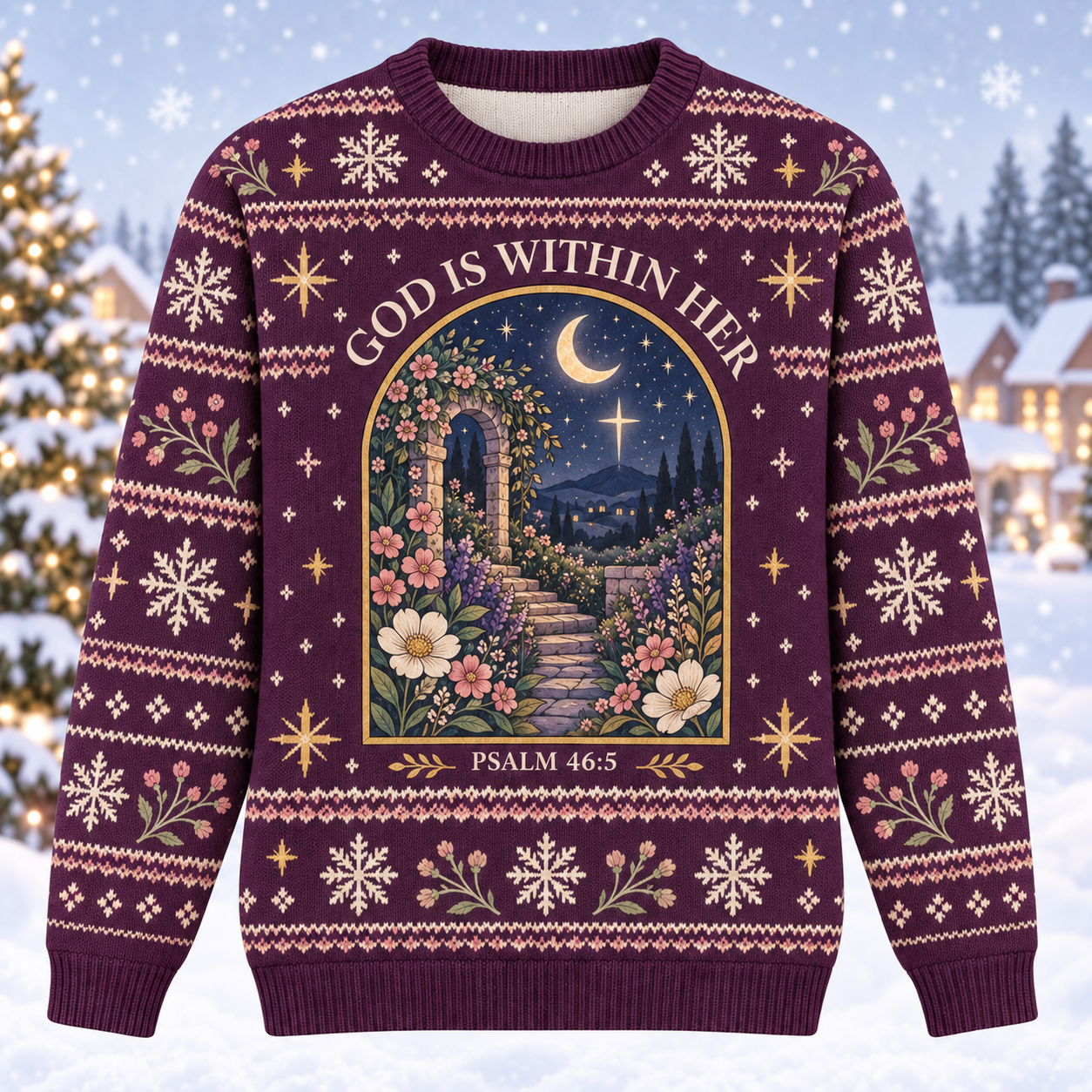 God Is Within Her Psalm 46:5 Christian Christmas Sweater – Midnight Garden