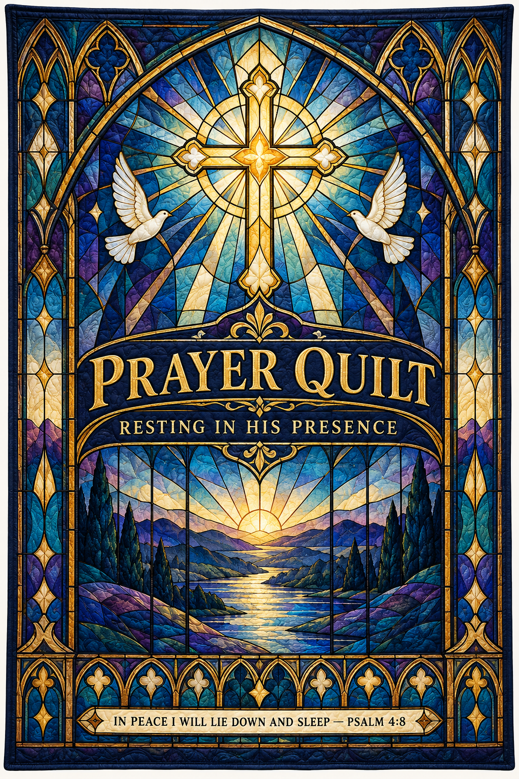 Prayer Quilt – Resting in His Presence Stained Glass Christian Blanket