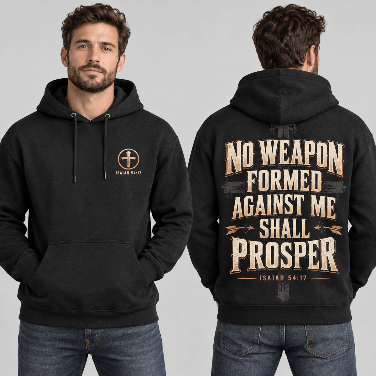 No Weapon Formed – Stand Firm Charcoal Black Christian Hoodie