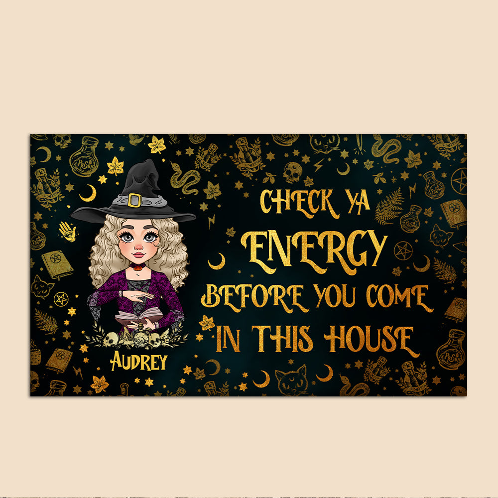 Witch - Check Ya Energy - Personalized Doormat - Best Gift For Halloween - Giftago