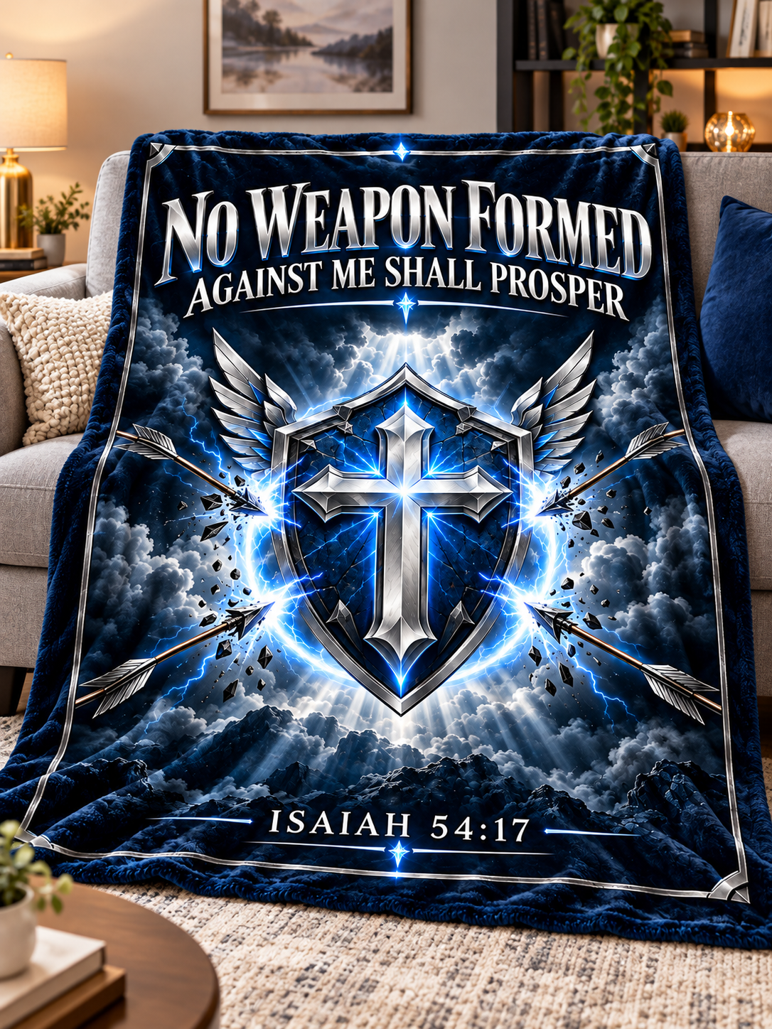 No Weapon Formed – Unbroken Faith Midnight Navy Christian Blanket