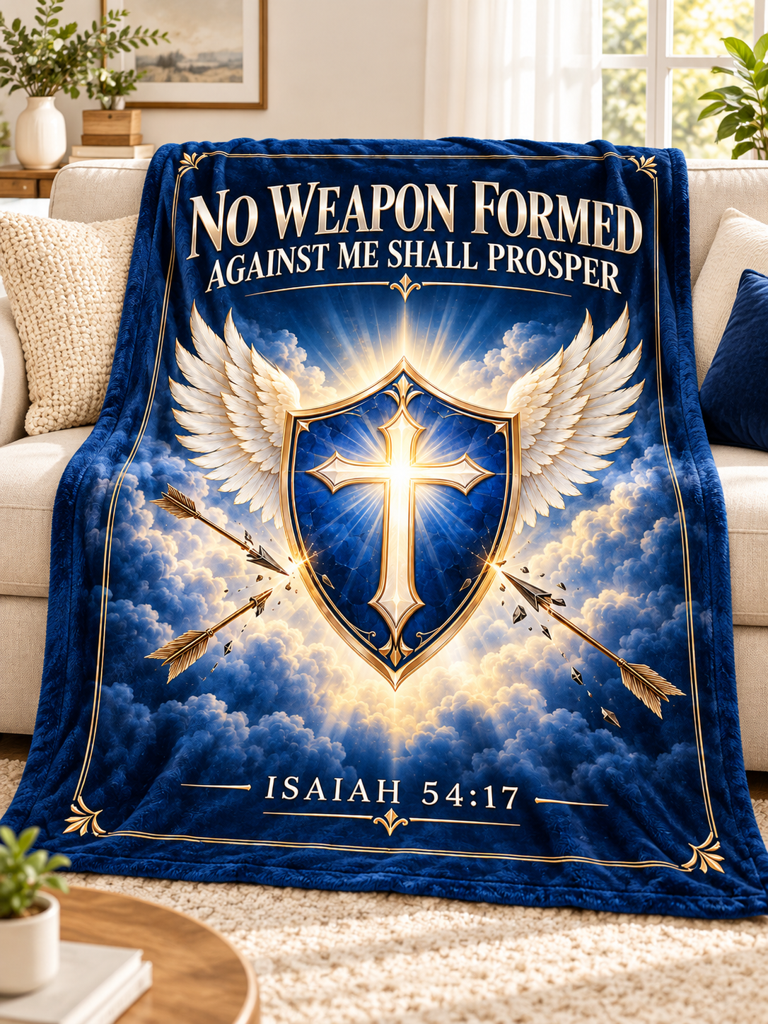 No Weapon Formed – Heavenly Shield Royal Blue Christian Blanket