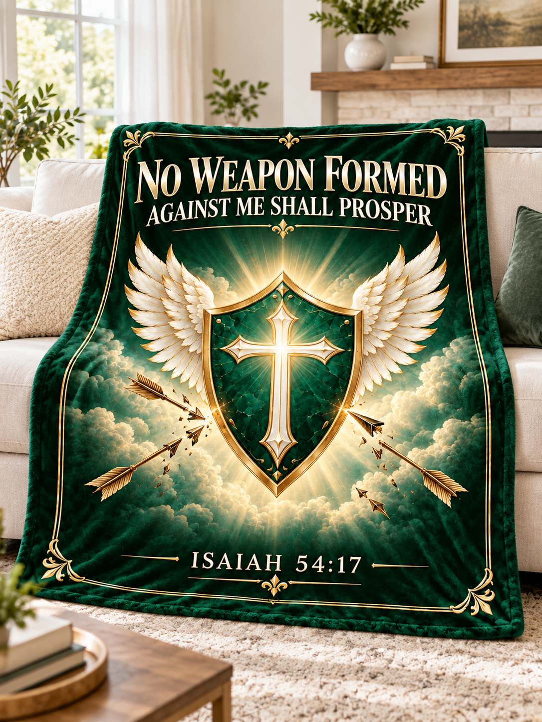 No Weapon Formed – Guardian Shield Emerald Green Christian Blanket