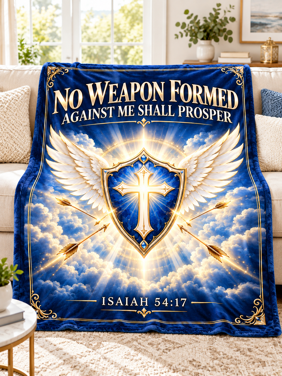 No Weapon Formed – Angelic Armor Sapphire Blue Christian Blanket