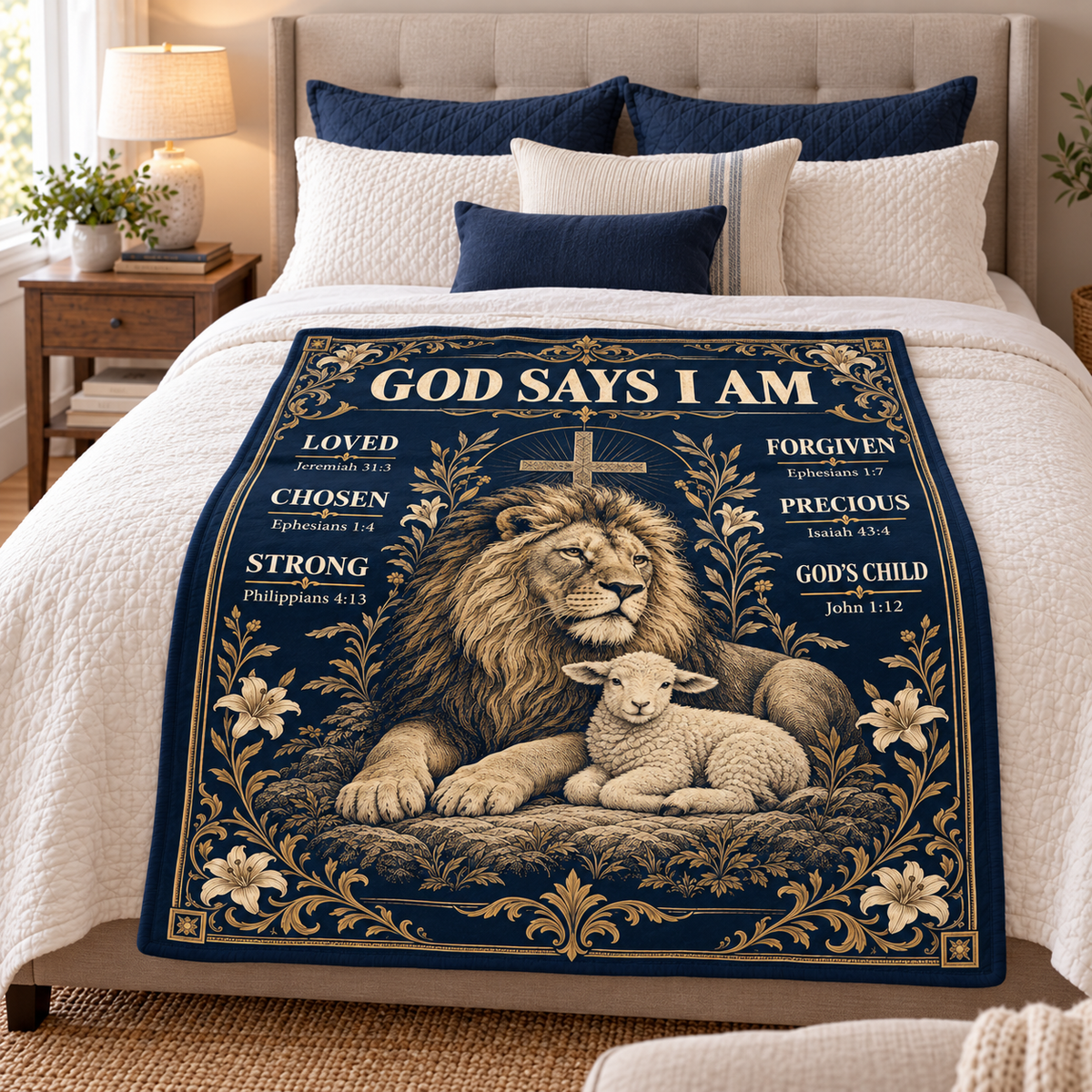 God Says I Am – Lion & Lamb Vintage Christian Blanket