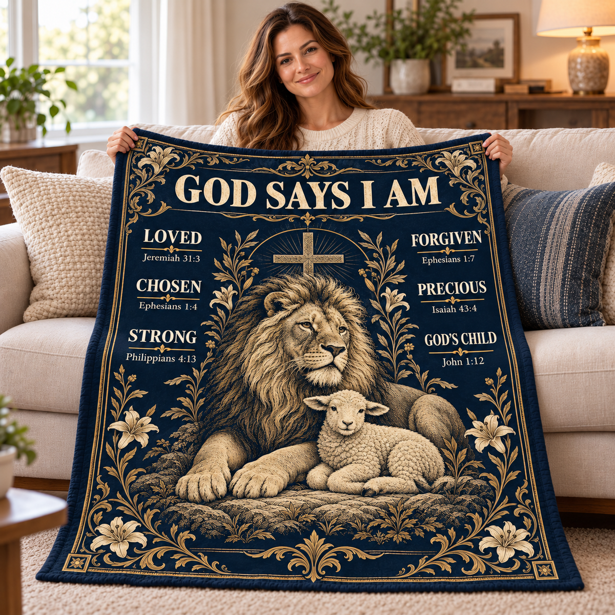 God Says I Am – Lion & Lamb Vintage Christian Blanket