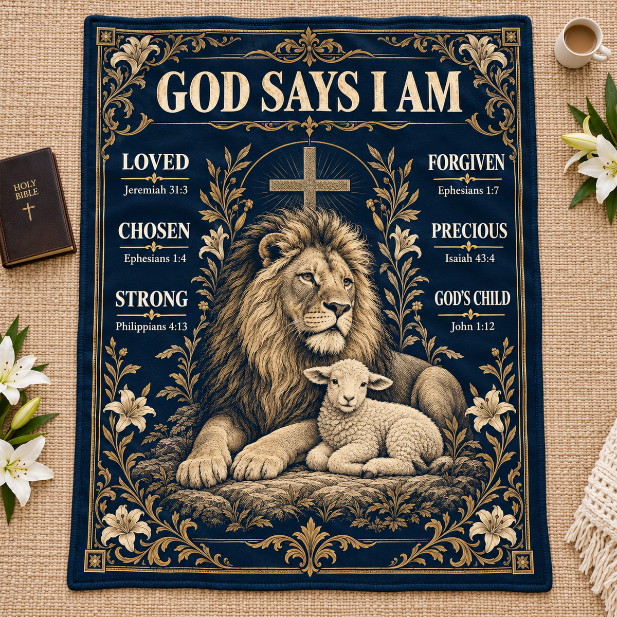 God Says I Am – Lion & Lamb Vintage Christian Blanket