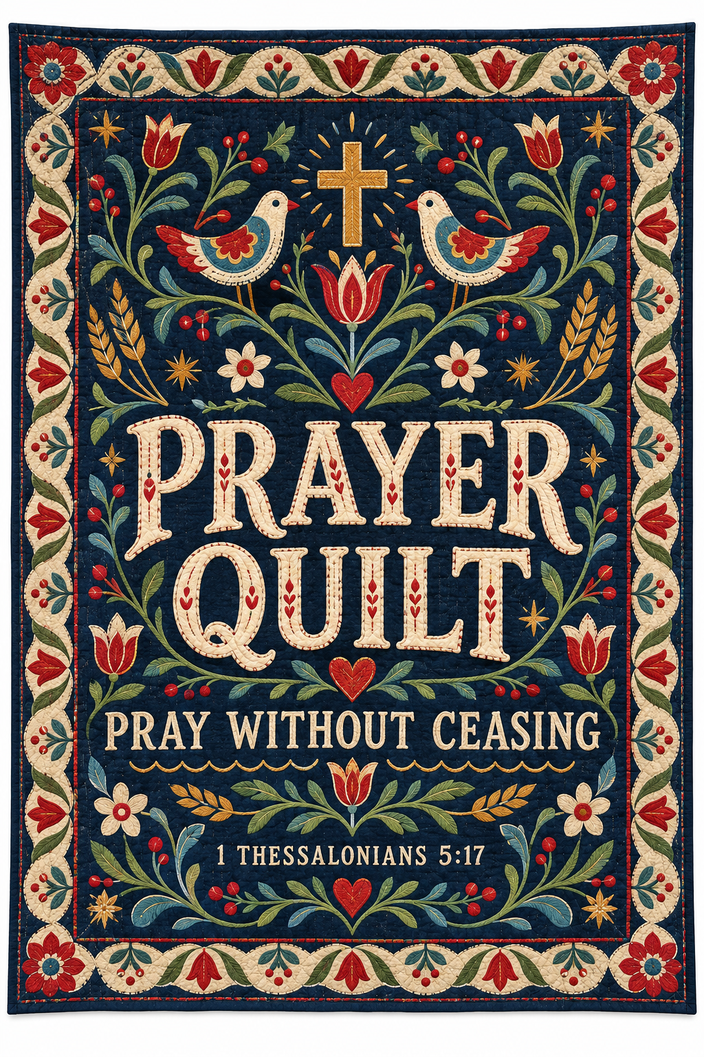 Prayer Quilt – Pray Without Ceasing Folk Art Christian Blanket