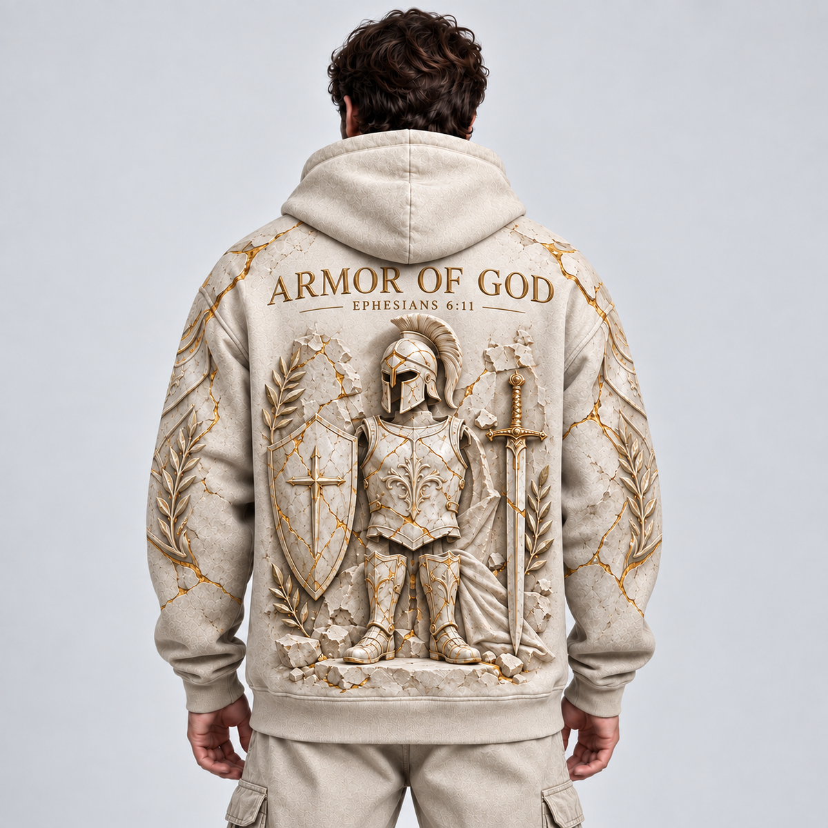 Armor of God Ephesians 6:11 Christian Hoodie – Ivory & Gold