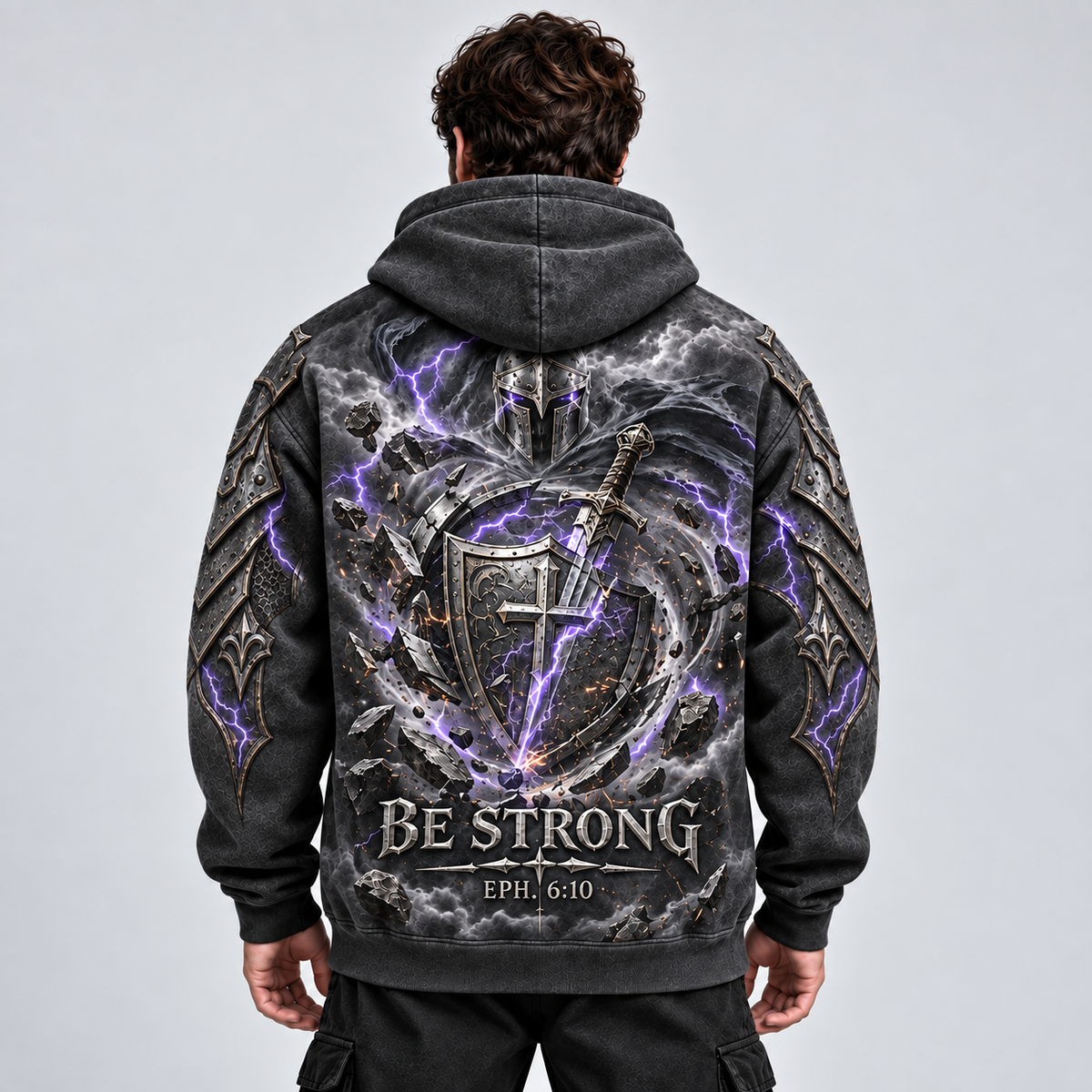 Be Strong Ephesians 6:10 Christian Armor Hoodie – Storm Forged