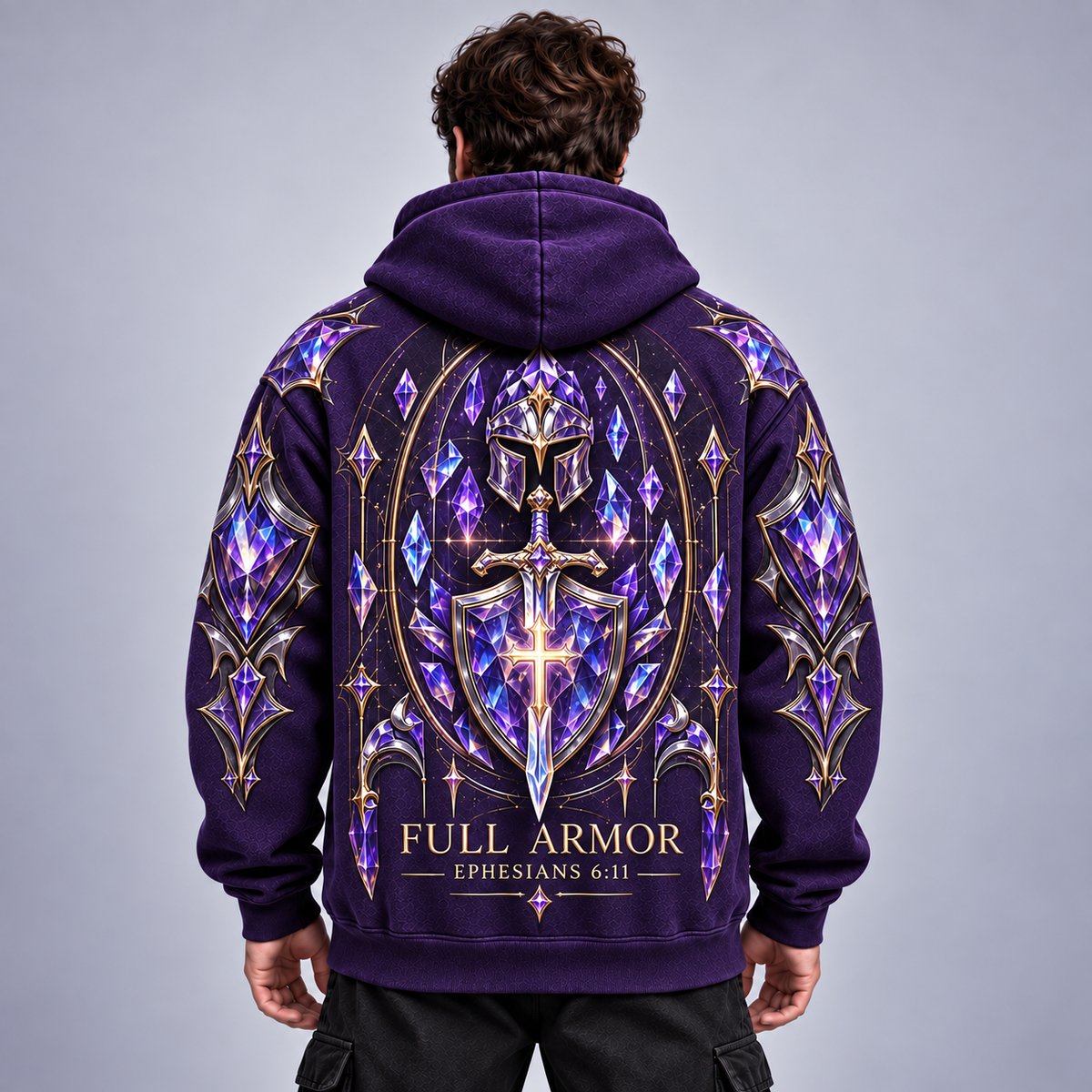 Full Armor Ephesians 6:11 Christian Hoodie – Amethyst Knight