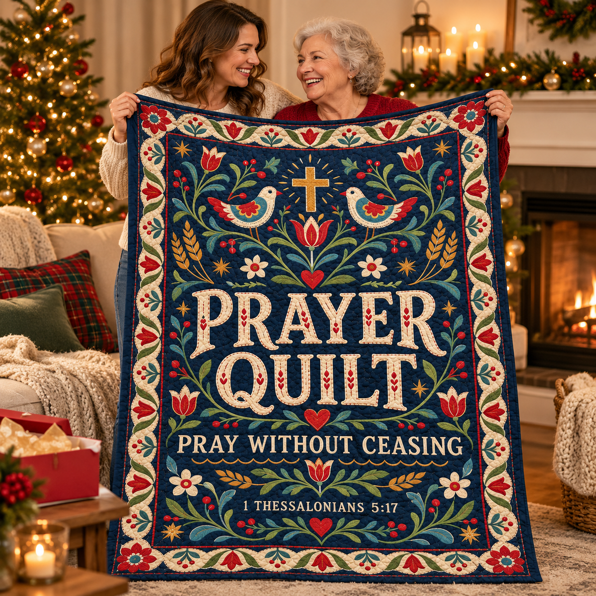 Prayer Quilt – Pray Without Ceasing Folk Art Christian Blanket