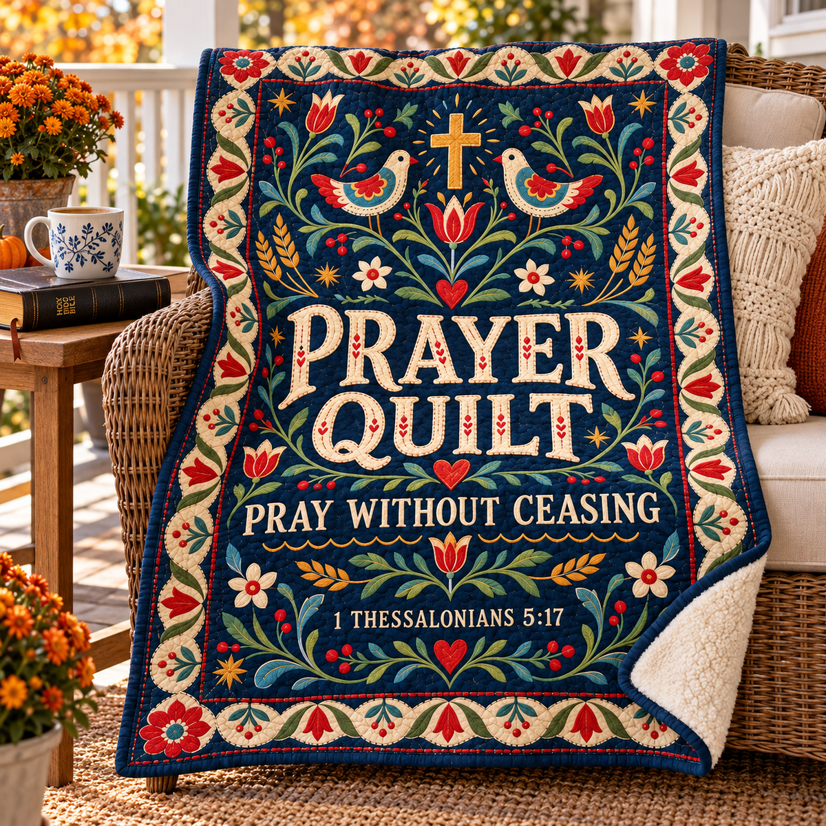 Prayer Quilt – Pray Without Ceasing Folk Art Christian Blanket