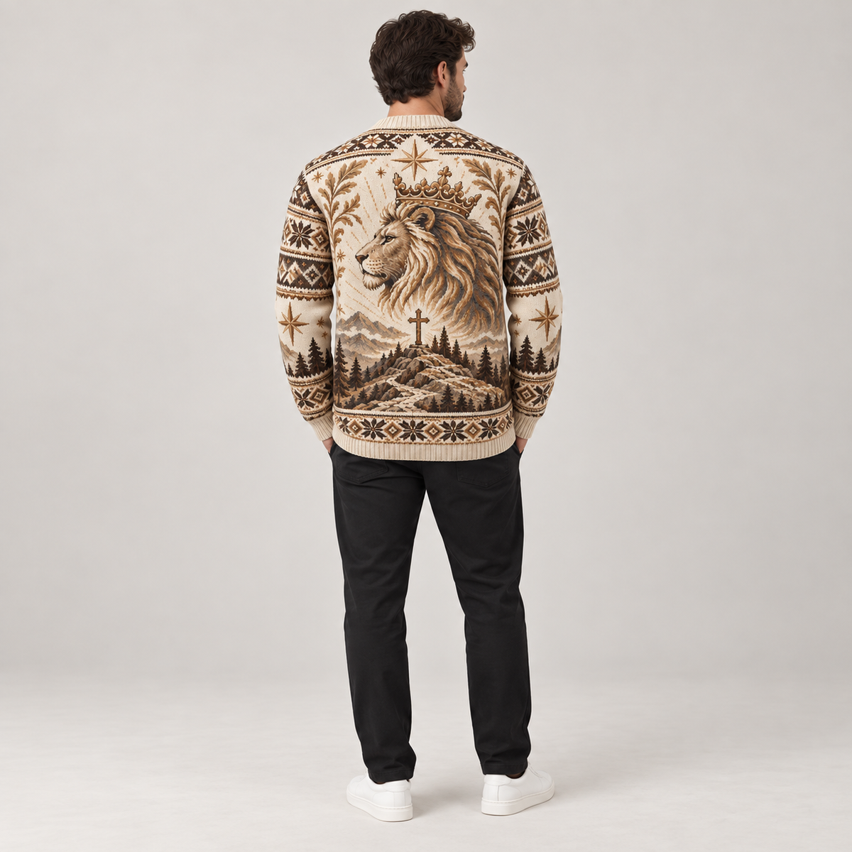 Lion of Judah Mountain of Faith Vintage Christian Sweater