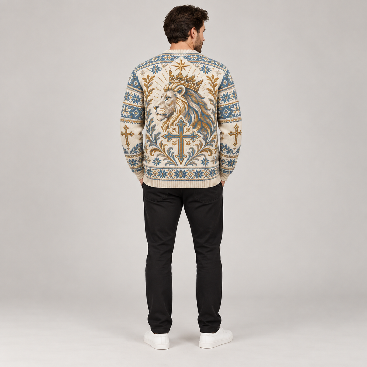 Lion of Judah Heavenly Blue Christian Knitted Sweater