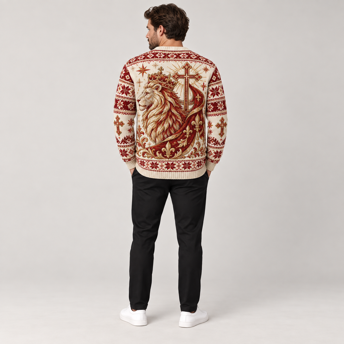 Lion of Judah Banner of Victory Red Christian Sweater