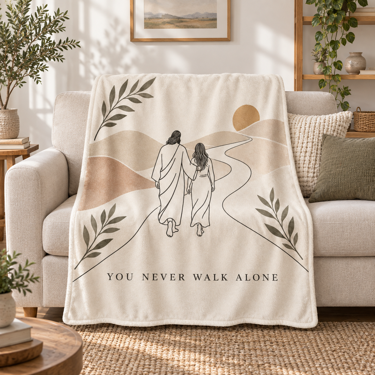 You Never Walk Alone – Minimal Boho Christian Blanket