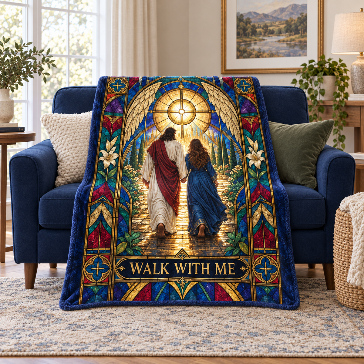Walk With Me – Stained Glass Jesus Christian Blanket
