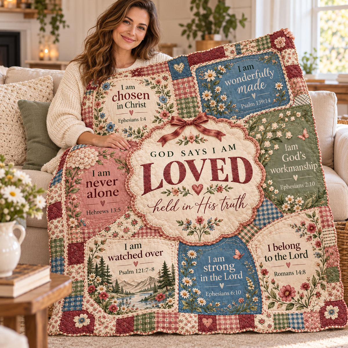 God Says I Am Loved – Patchwork Faith Affirmation Blanket