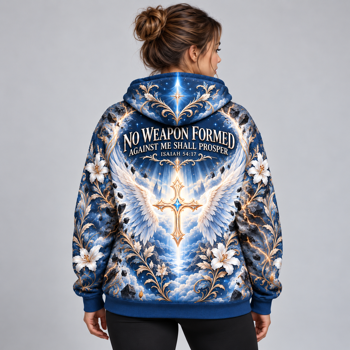 No Weapon Formed – Heavenly Blue Wings Isaiah 54:17 Women’s Hoodie